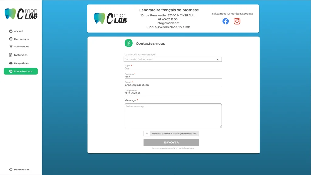 Page de contact - CmonLab