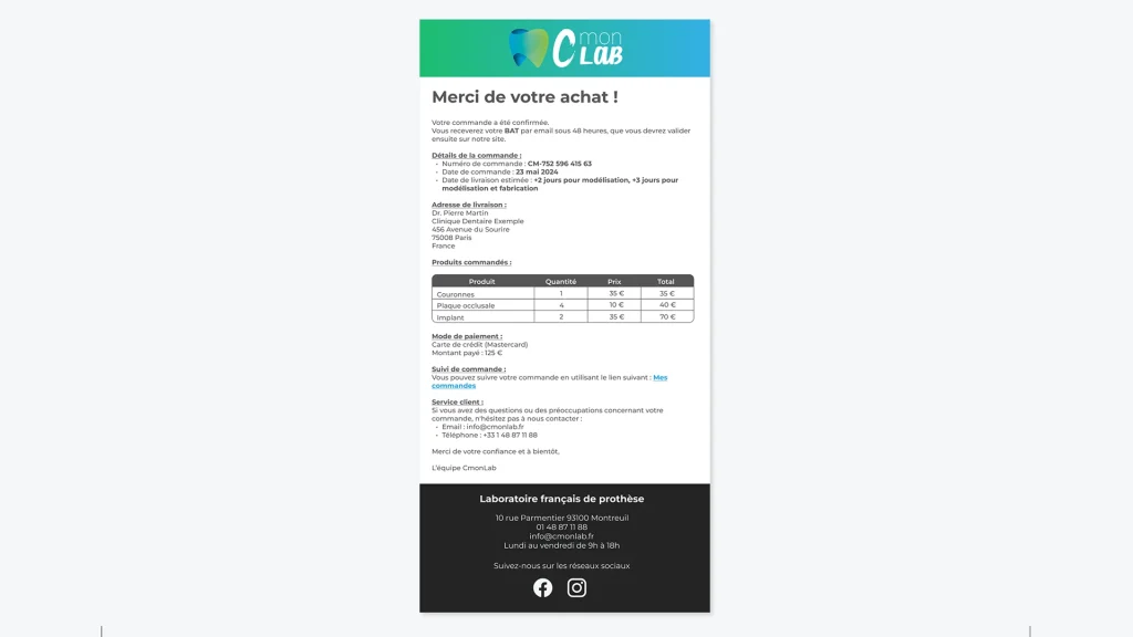 Emailing de confirmation d'achat - CmonLab