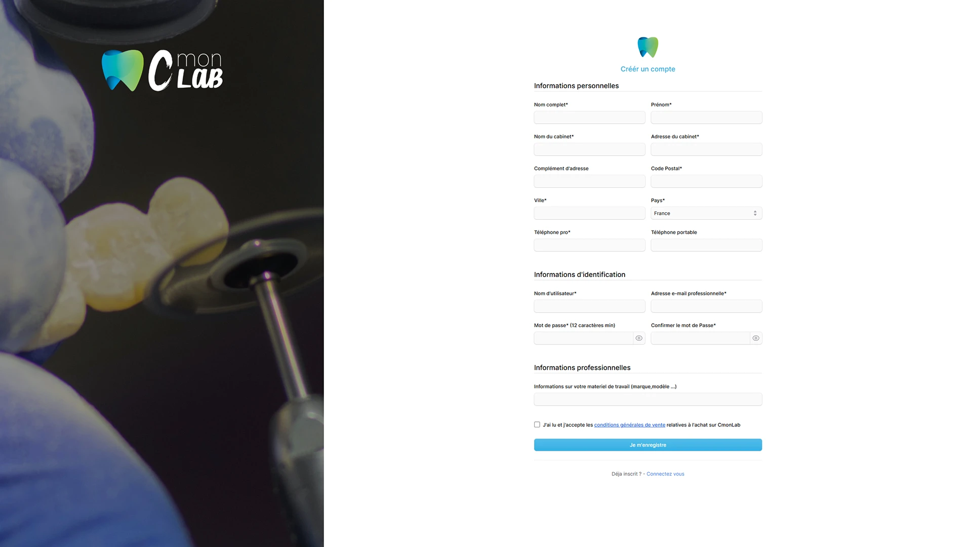 Page d'inscription - CmonLab