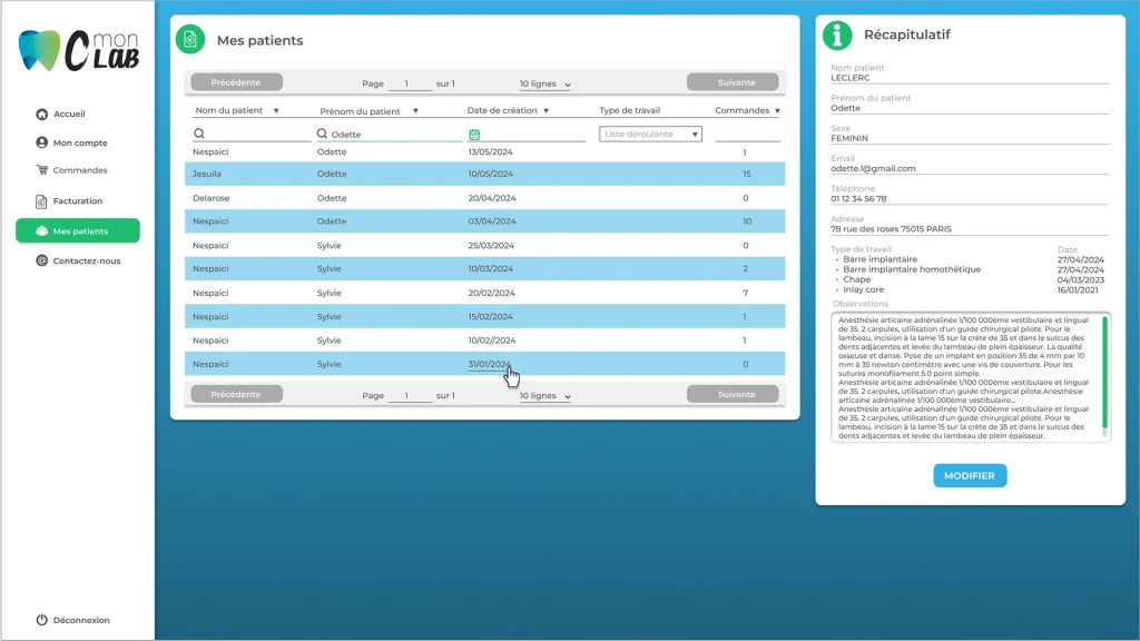 Page des clients - CmonLab